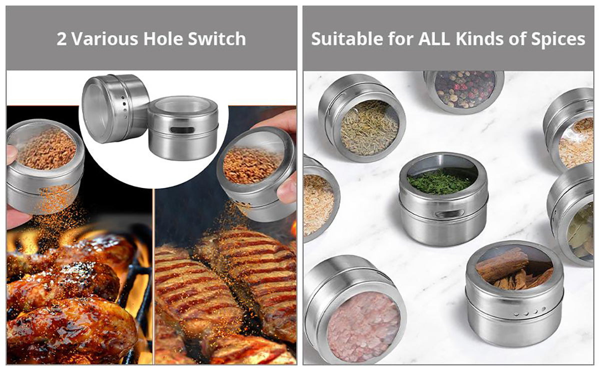 Homgen 6Pcs Magnetic Spice Jars with Labels