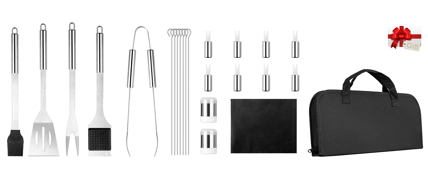HOMGEN Popular 24Pcs Stainless Steel BBQ Accessories Tool Set