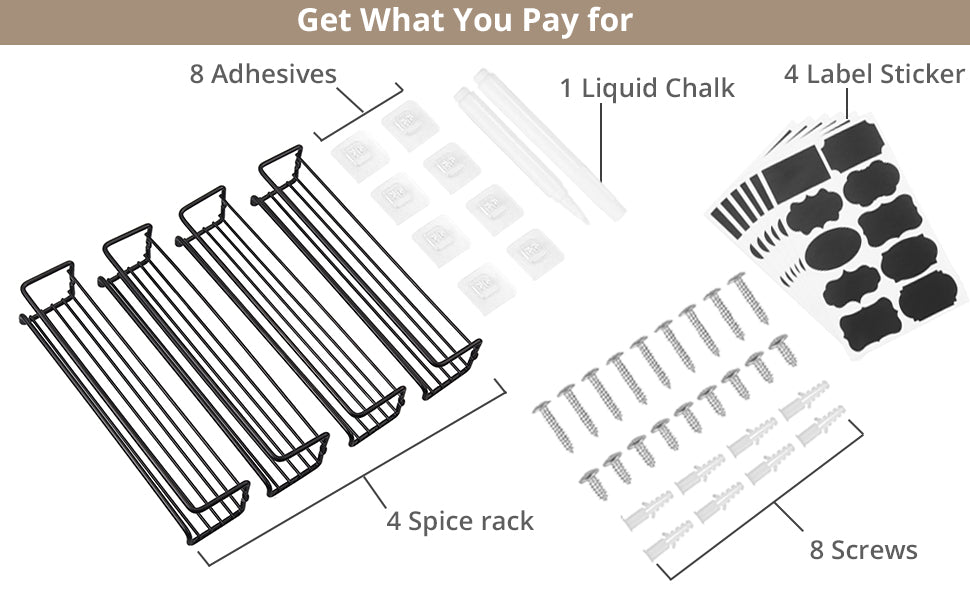 HOMGEN Popular 4Pcs Metal Spice Rack Organizer