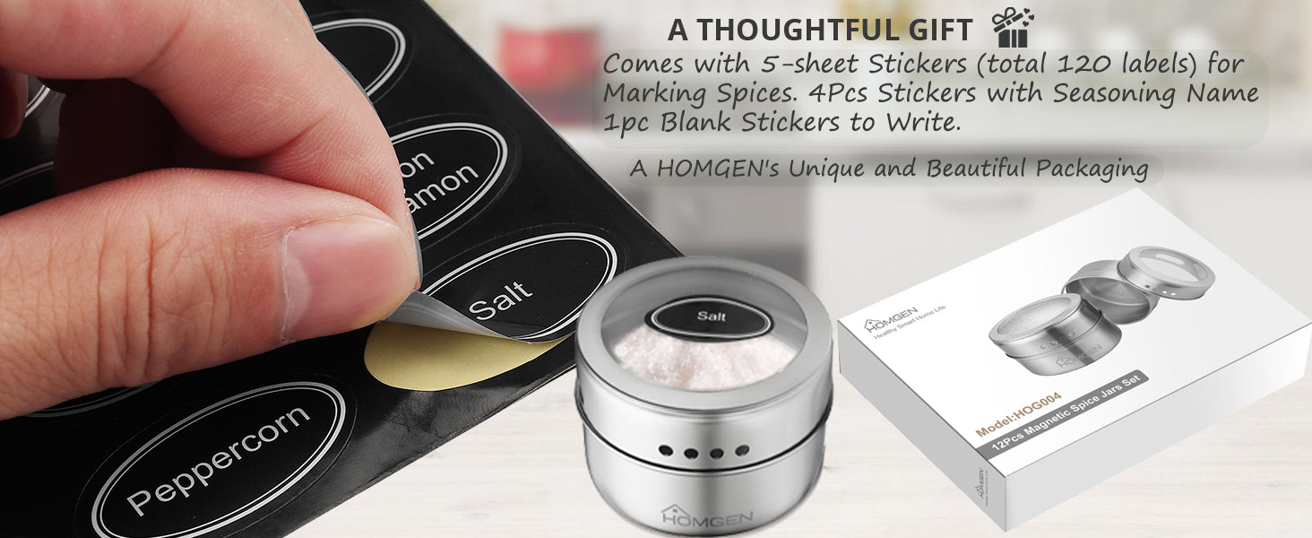 Homgen 12PCS Popular Stainless Steel Magnetic Spice Jars