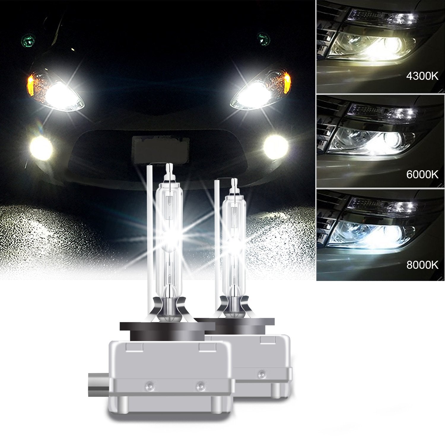 XELORD D1S Xenon HID Headlights Bulb 6000K Diamond Bright White for 12V Car  HID Headlight Replacement Bulbs 35W with Metal Stents Base - 2 Pack