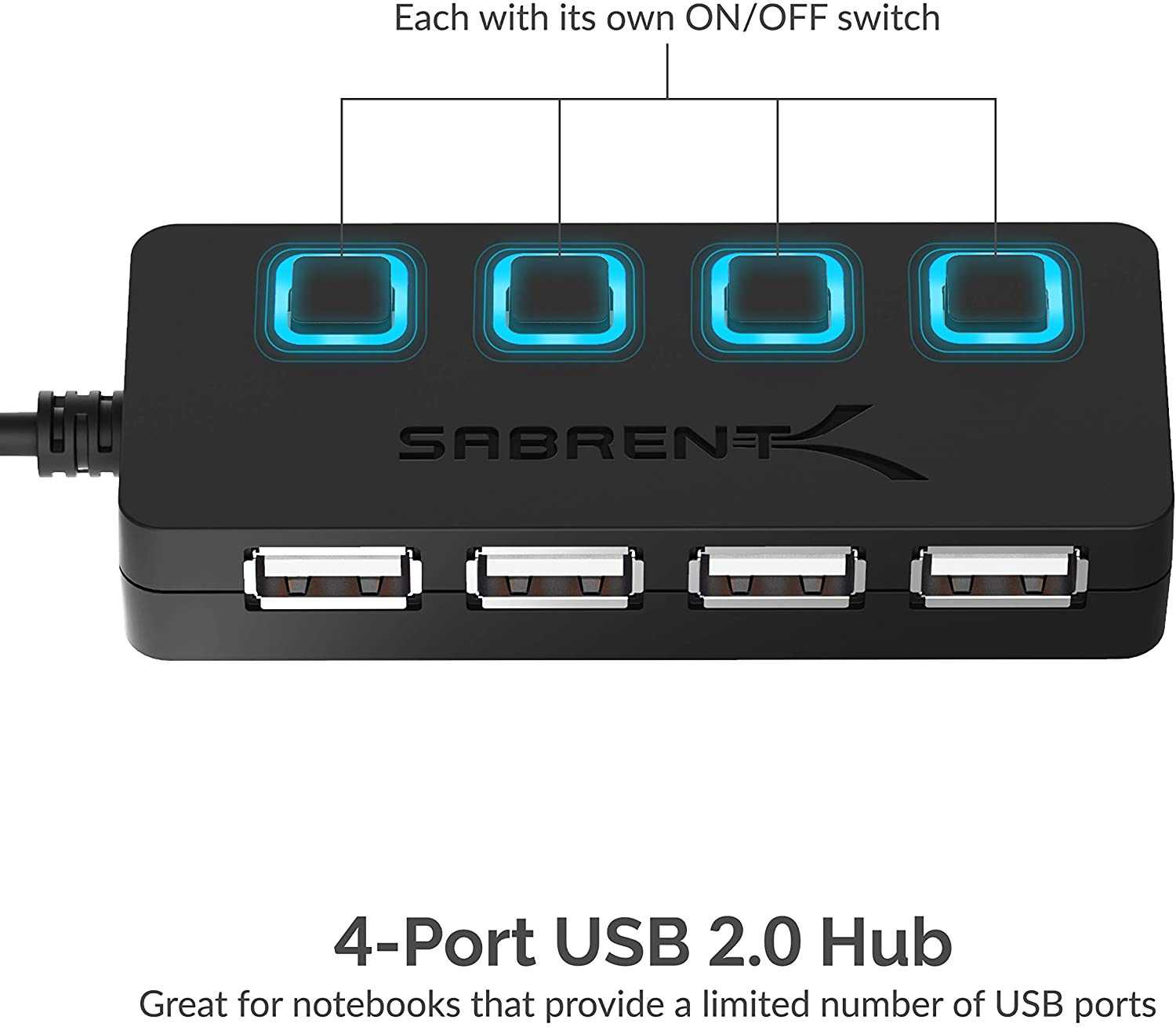 4-Port USB 2.0 Hub with Individual LED lit Power Switches (HB-UMLS)