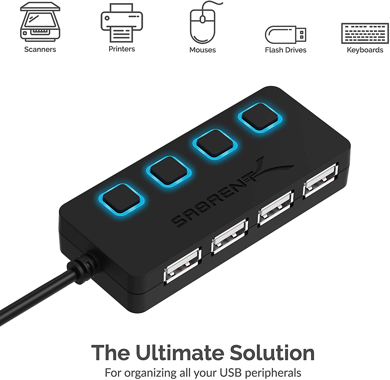 4-Port USB 2.0 Hub with Individual LED lit Power Switches (HB-UMLS)