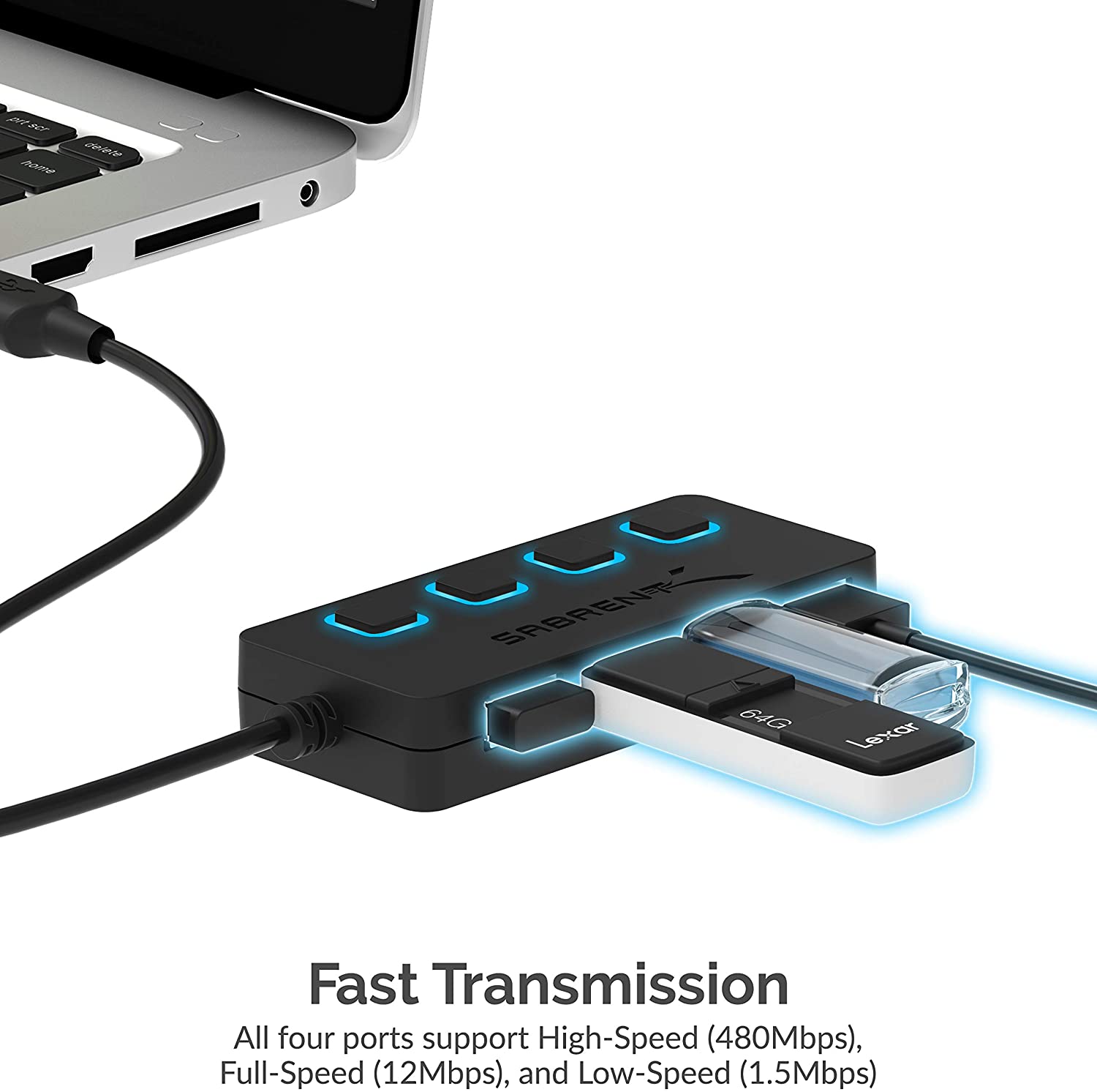 4-Port USB 2.0 Hub with Individual LED lit Power Switches (HB-UMLS)