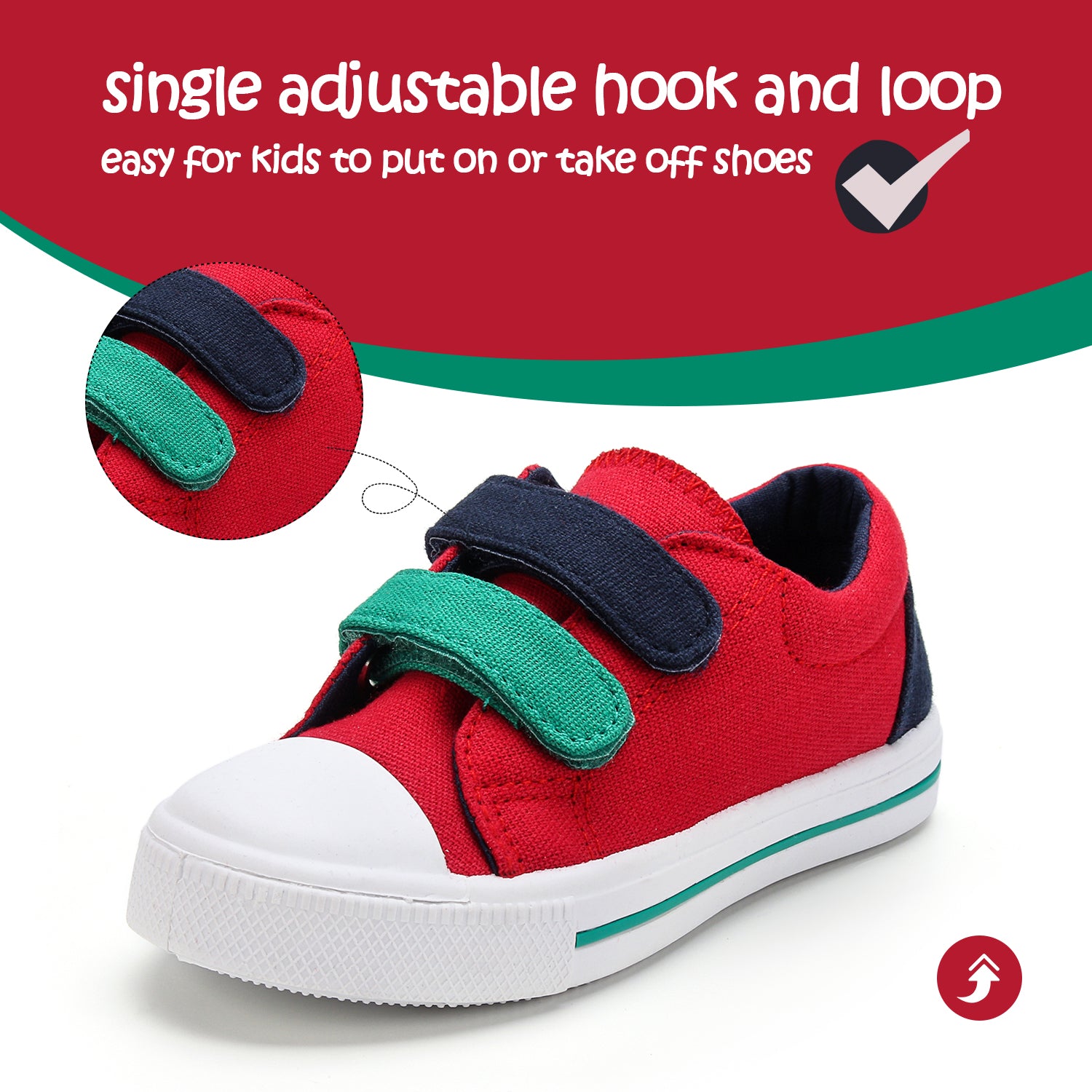 Blue and Green Velcro Red Canvas Sneakers