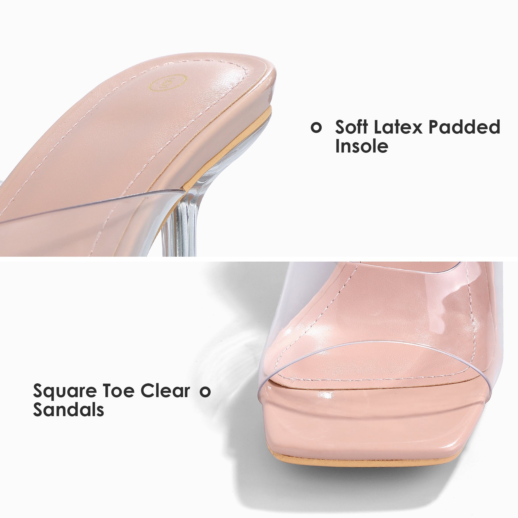 Transparent Square Toe Crystal Heel Sandals