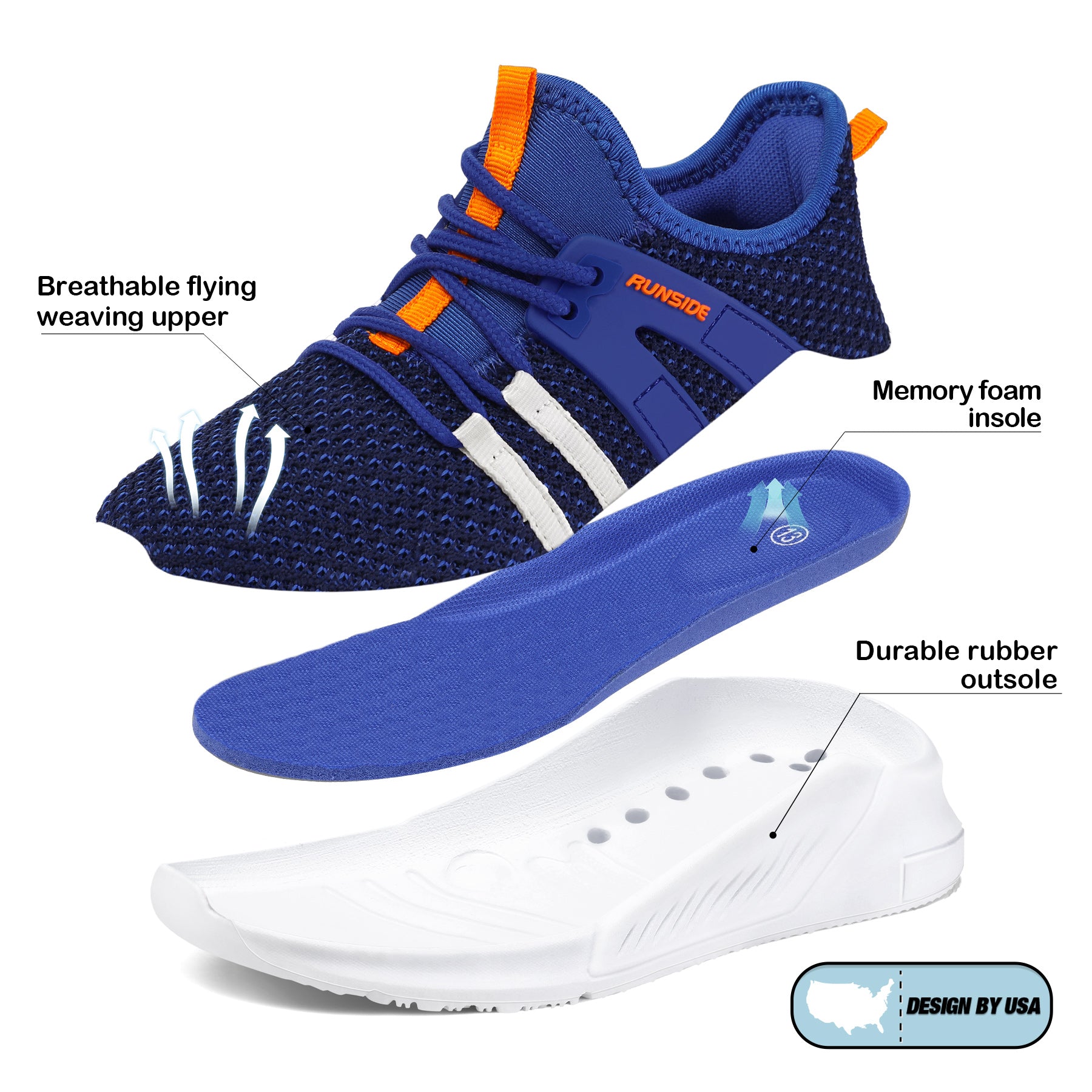 Two Bars Lightweight Breathable Blue Tennis Sneakers