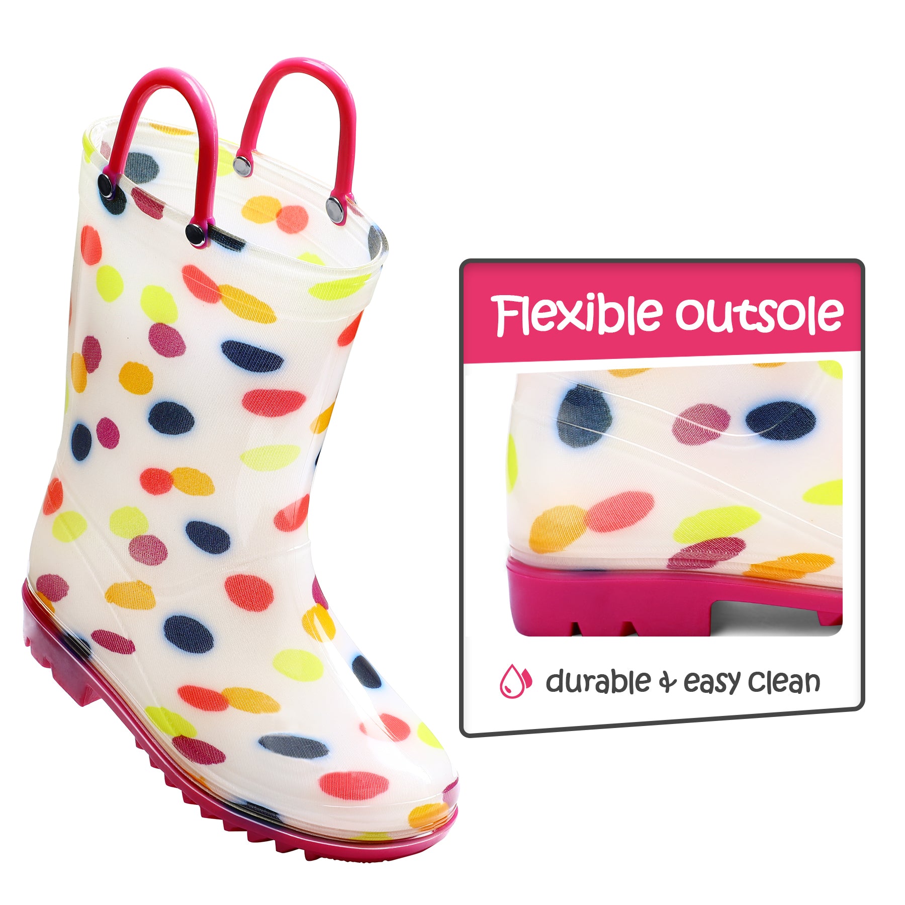 Colorful Round Print White Kids Rain Boots