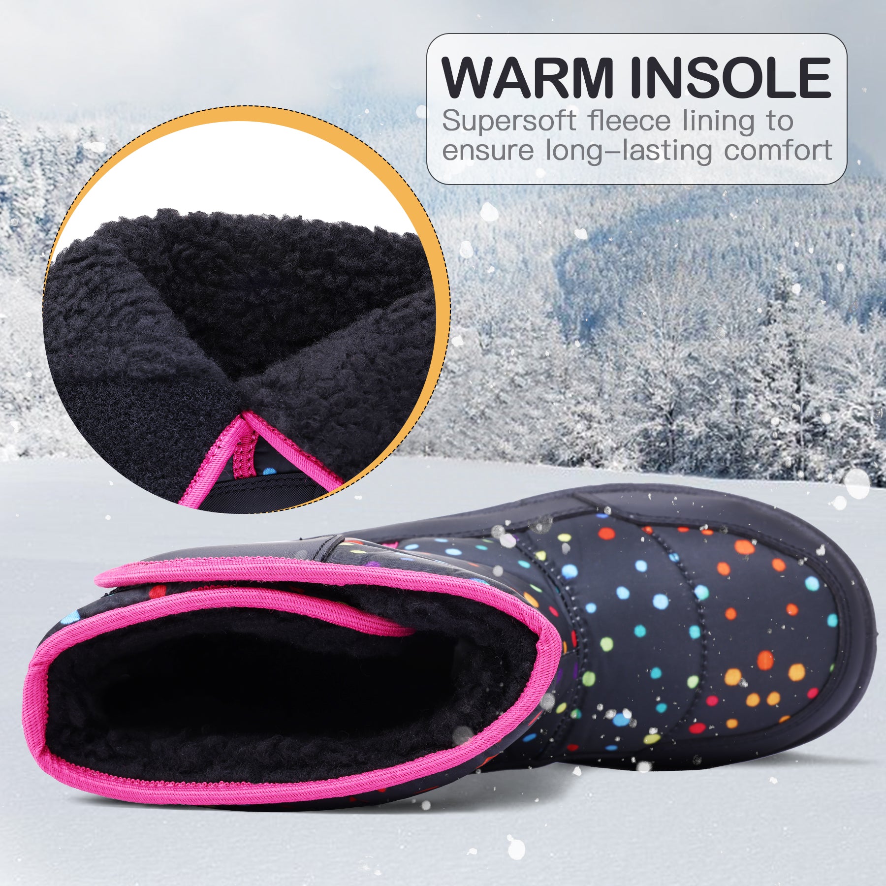 Colorful Polka Dot Black Thermal Winter Boots