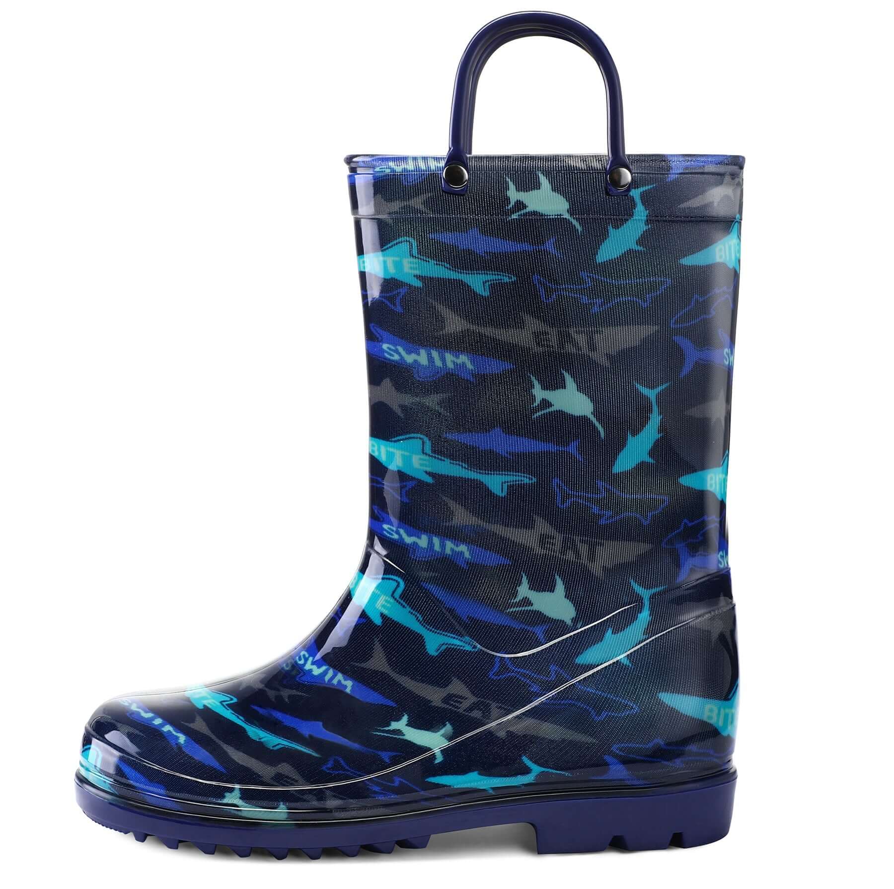 PVC Shark Print Navy Rubber Rain Boots