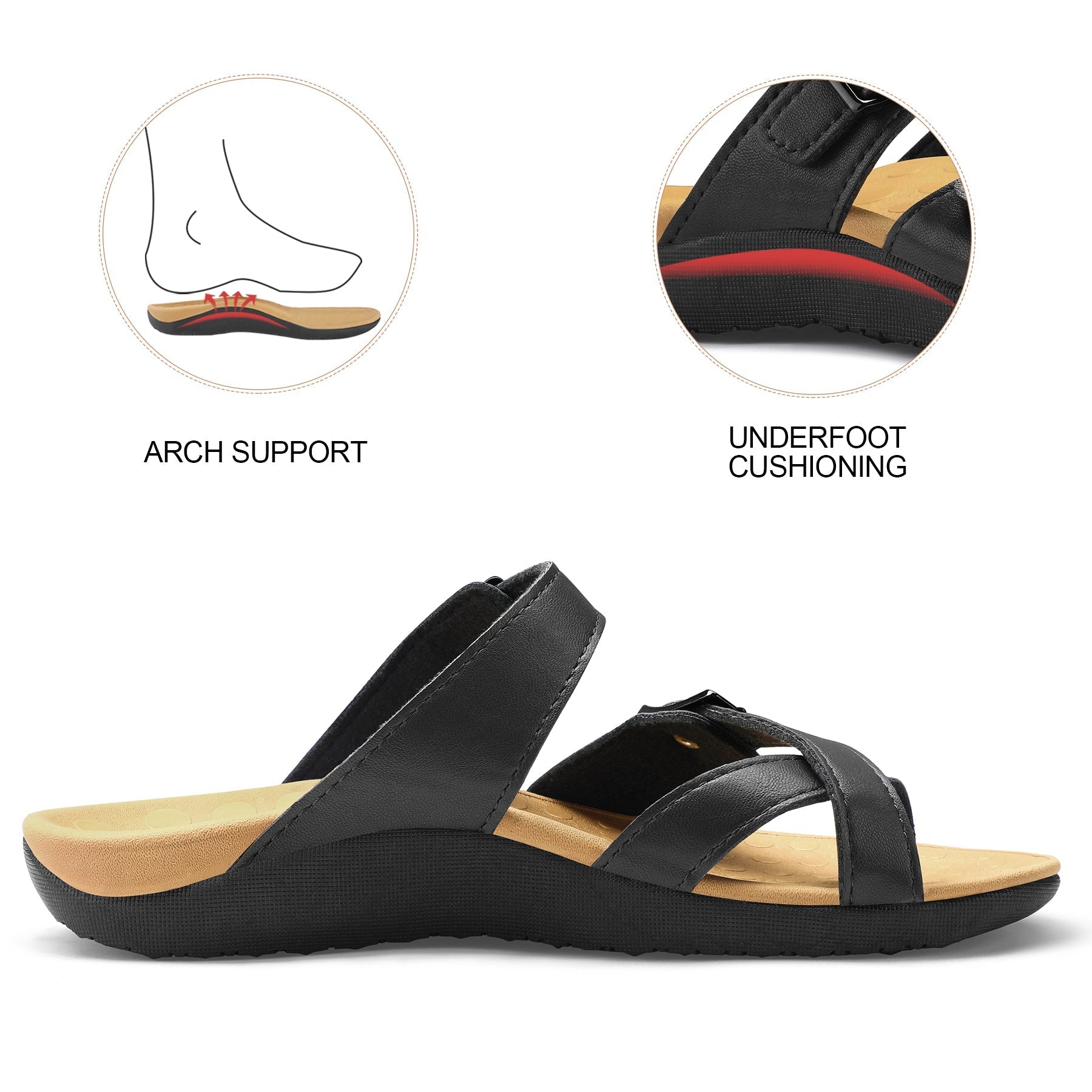 Orthopedic Black Arch Support Flip Flops