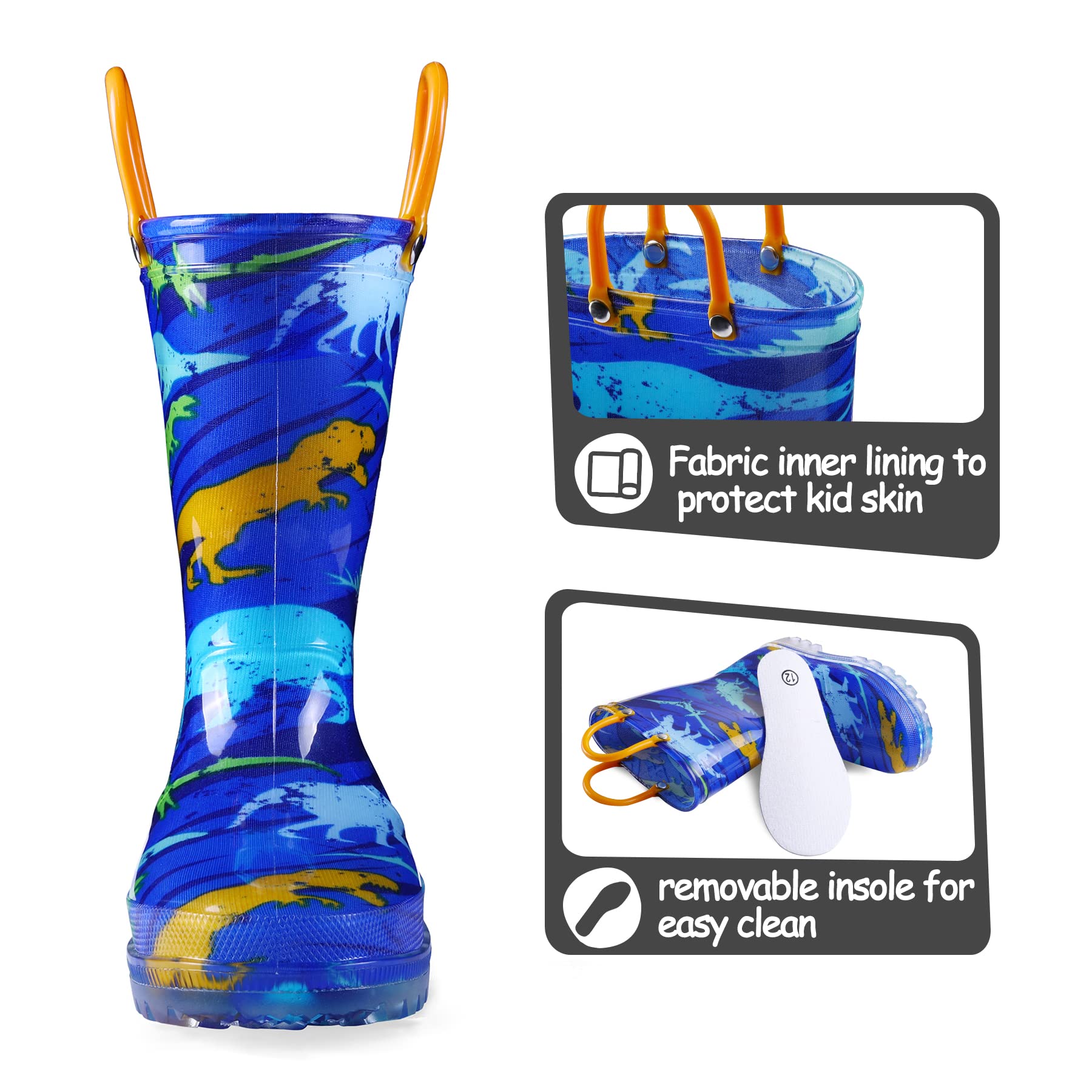 Dinosaur Print Kids Rain Boots