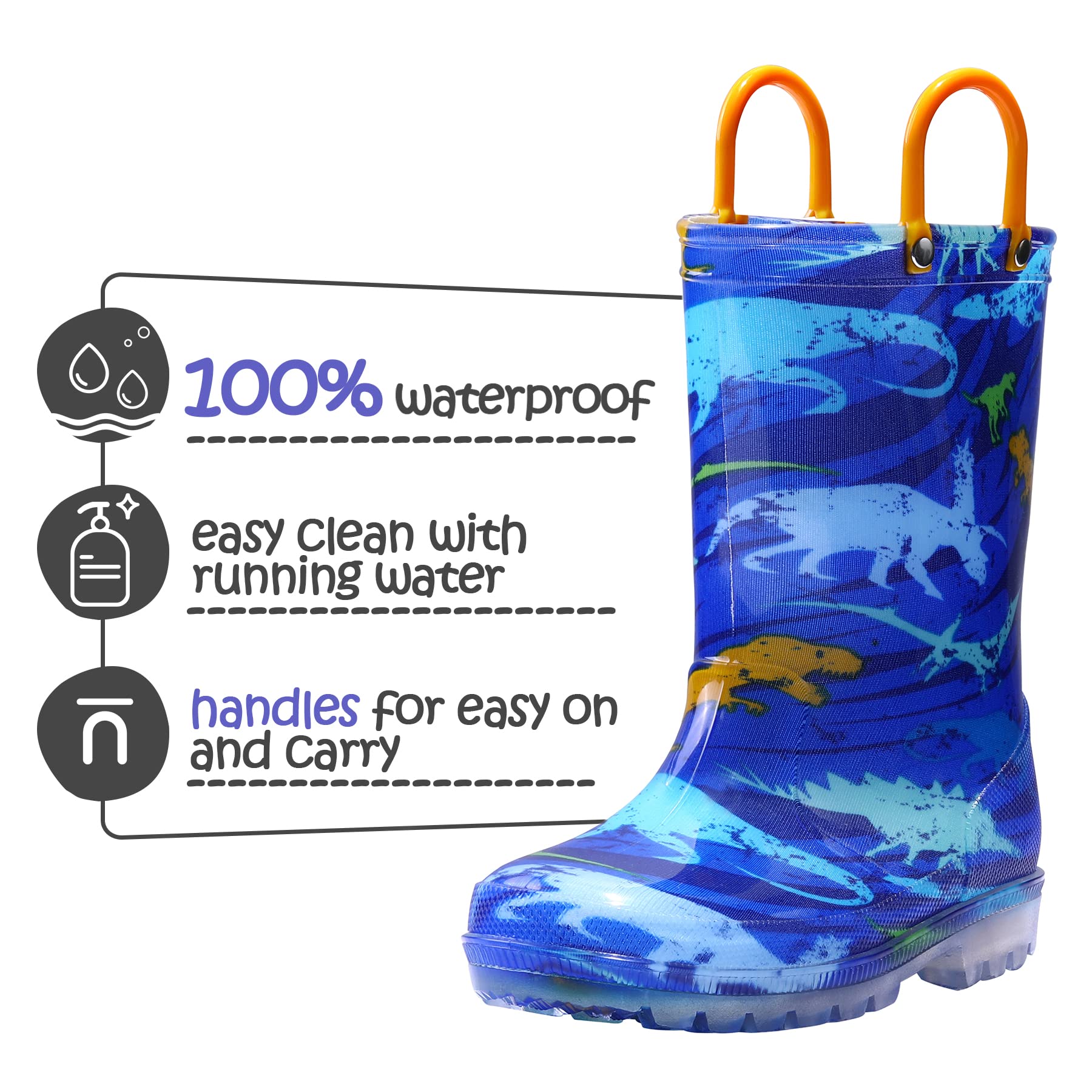 Dinosaur Print Kids Rain Boots