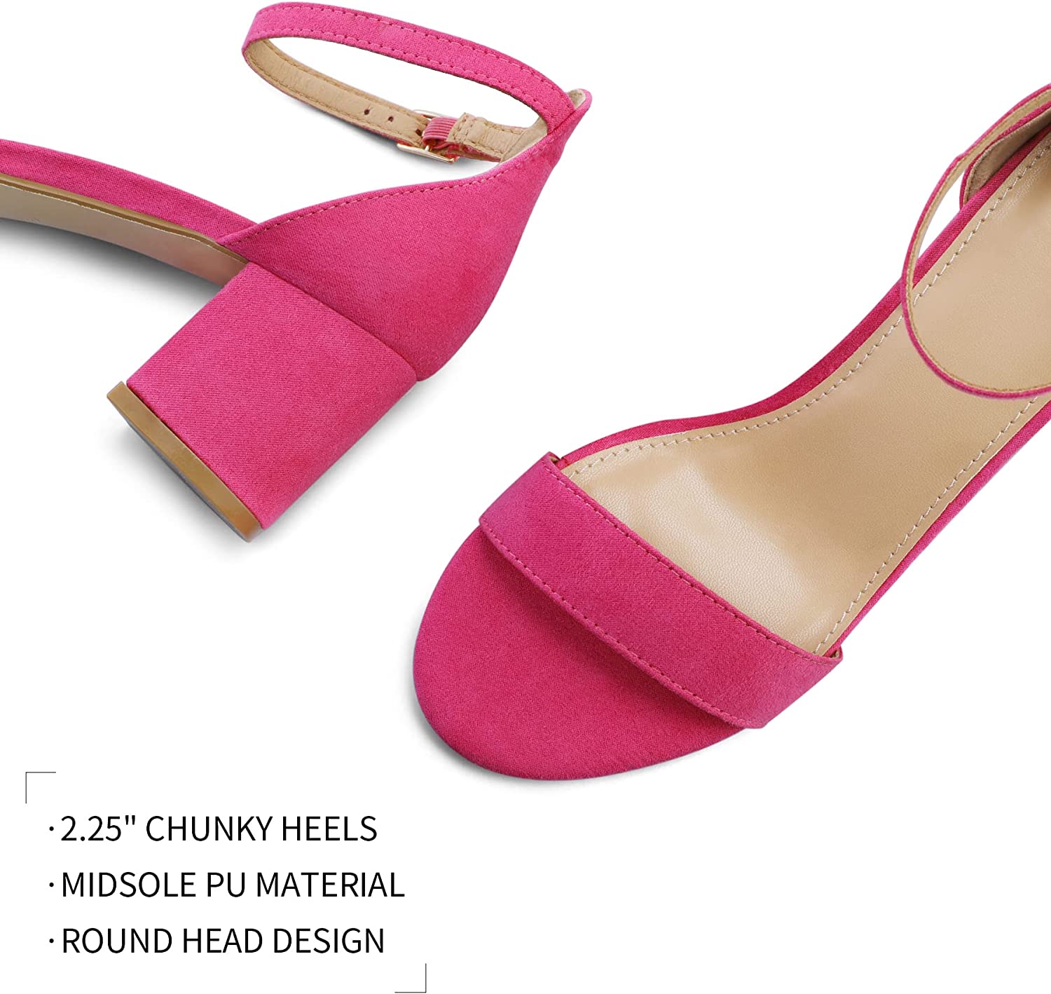 Bright Ankle Strap Round Toe Low Heel Sandals