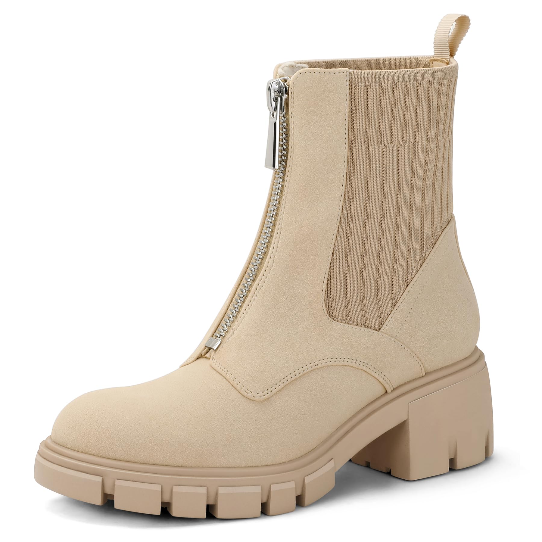 Front-Zip Knit Lug Sole Boots