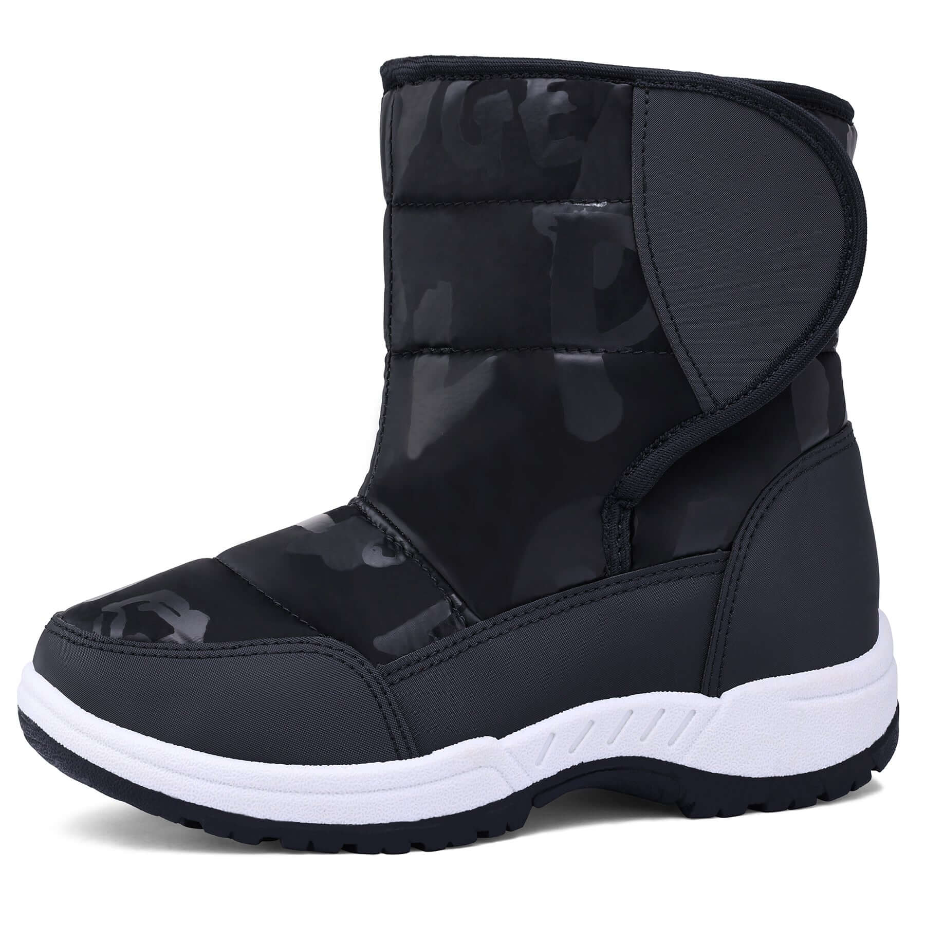 Black Matte Fur Lined Waterproof Snow Boots