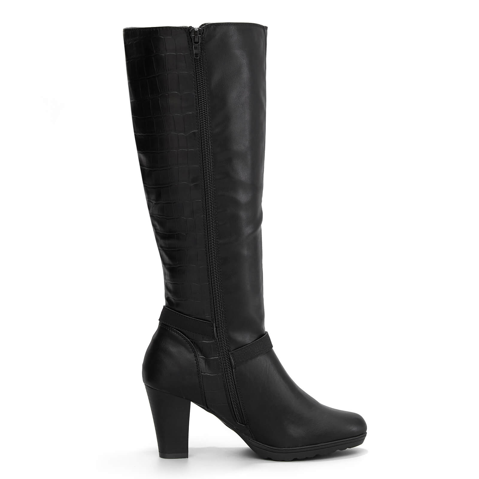 Black Croc Wide Calf Elasticated Knee High Boots