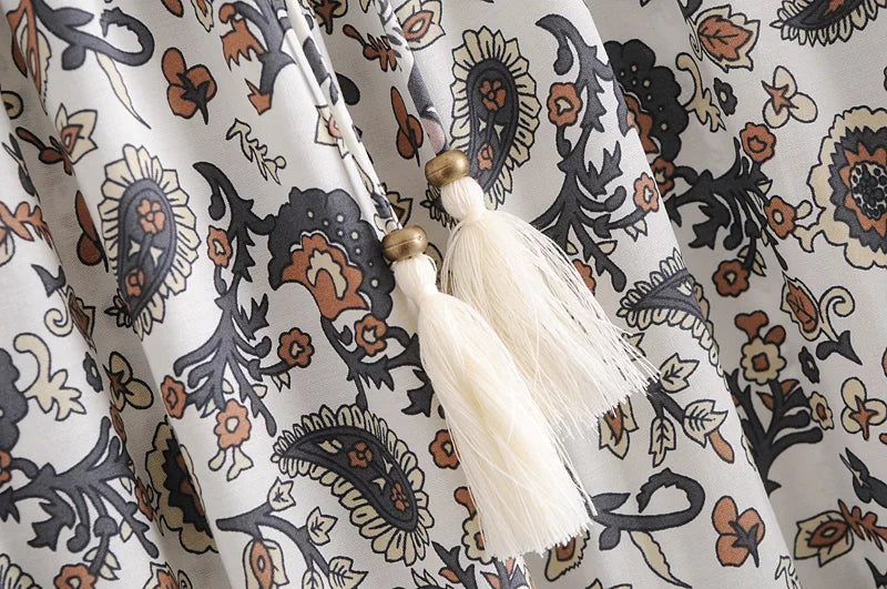 Bohemian Floral Hippie Fadal Casual Beachwear Rayon Cotton Tassel Maxi Skirts Women's Skirt