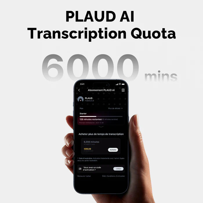 Cota de transcrição PLAUD AI (6000/3000/600 minutos) 
