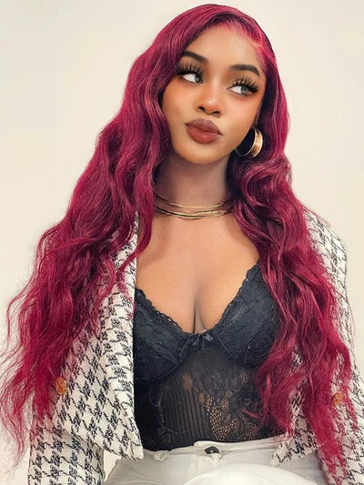 Red Wine Burgundy Body Wave 13x4 Lace Front Lace Part Wig