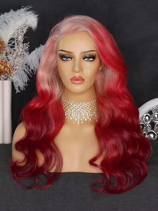 Afterpay Transparent 13x4 Lace Frontal Pink With Red Omber Color Wig