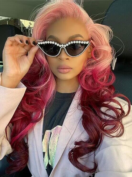 Afterpay Transparent 13x4 Lace Frontal Pink With Red Omber Color Wig