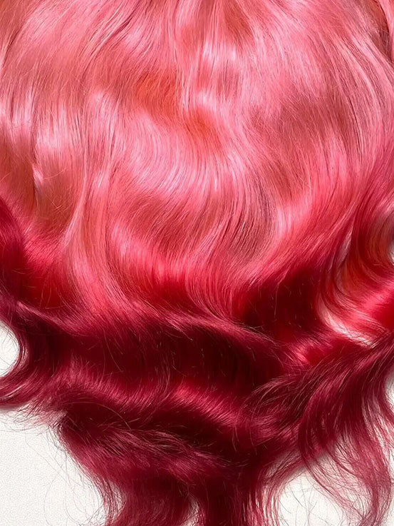 Afterpay Transparent 13x4 Lace Frontal Pink With Red Omber Color Wig