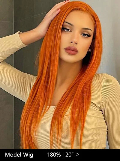 Bright Carrot Orange Wigs Human Hair 13x4 Transparent Lace Front Colored Wig