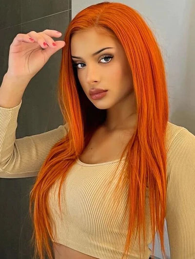 Bright Carrot Orange Wigs Human Hair 13x4 Transparent Lace Front Colored Wig