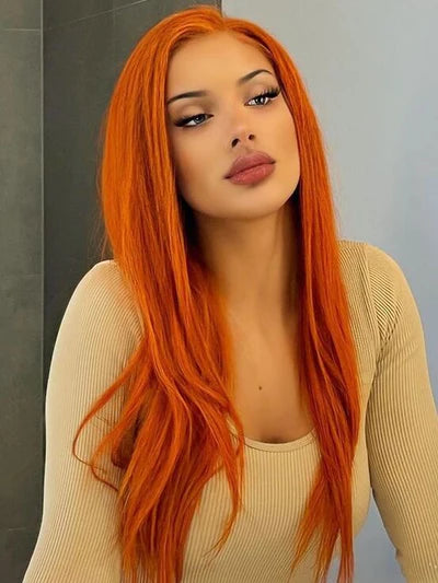 Bright Carrot Orange Wigs Human Hair 13x4 Transparent Lace Front Colored Wig