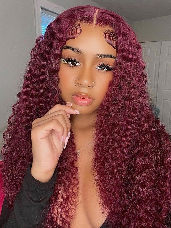 Burgundy 99J Wear & Go Water Wave Pre Cut 6x4 Lace Glueless Wig