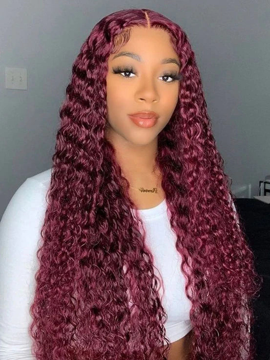 Burgundy 99J Wear & Go Water Wave Pre Cut 6x4 Lace Glueless Wig