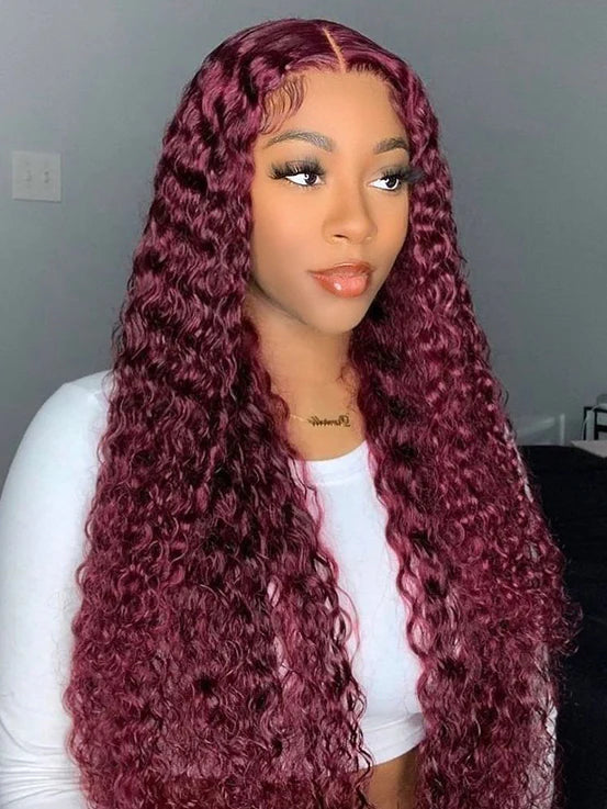 Burgundy 99J Wear & Go Water Wave Pre Cut 6x4 Lace Glueless Wig