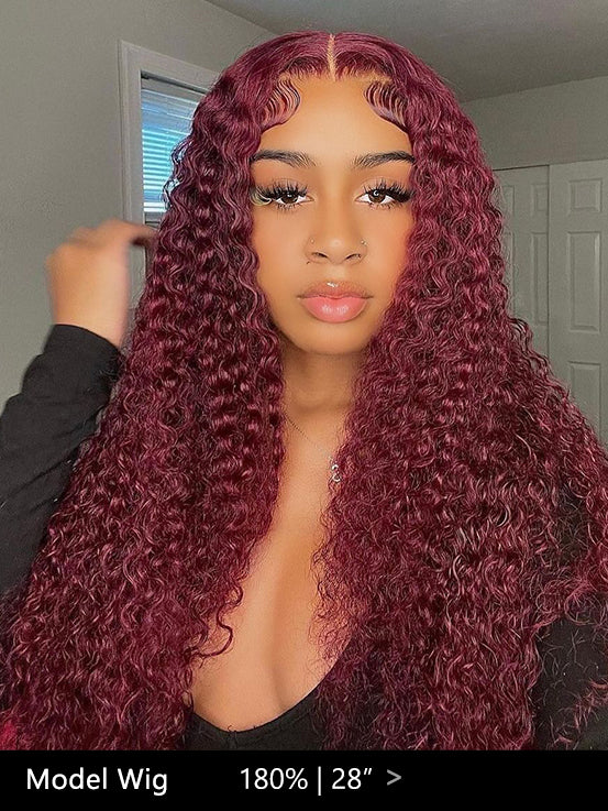 Burgundy 99J Wear & Go Water Wave Pre Cut 6x4 Lace Glueless Wig