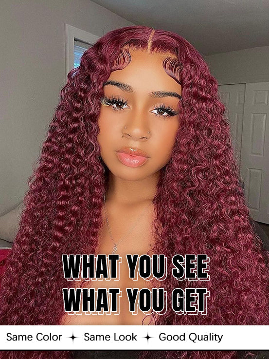 Burgundy 99J Wear & Go Water Wave Pre Cut 6x4 Lace Glueless Wig