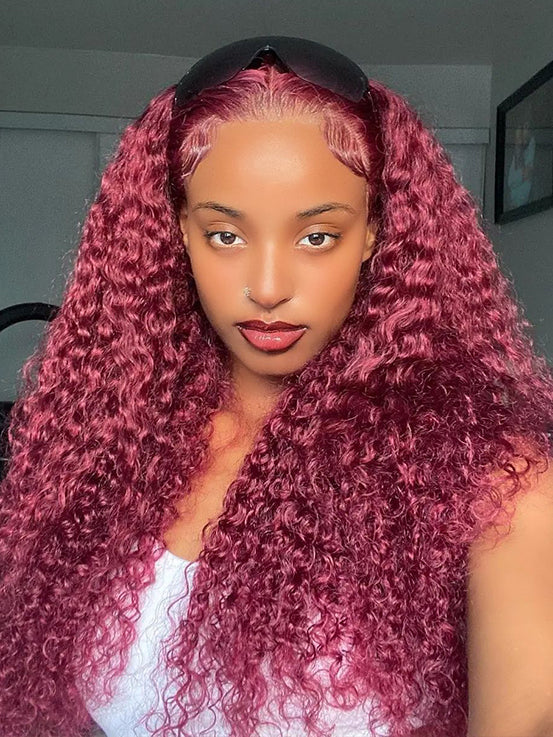 Burgundy 99J Wear & Go Water Wave Pre Cut 6x4 Lace Glueless Wig