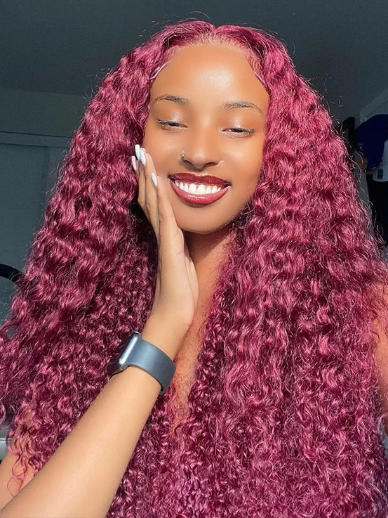 Burgundy 99J Wear & Go Water Wave Pre Cut 6x4 Lace Glueless Wig