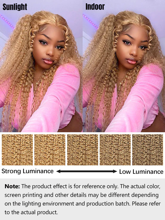 Glueless 6x4 Wear & Go Lace Closure Honey blonde #27 Color Kinky Curly Human Hair Wig