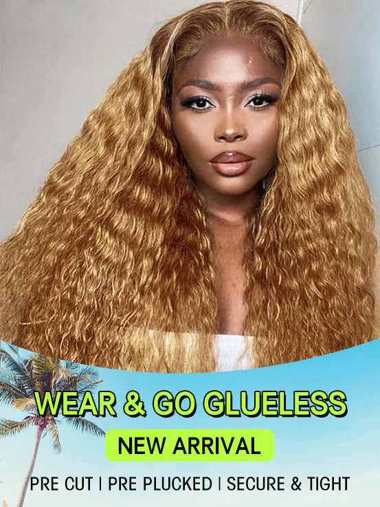 Glueless 6x4 Wear & Go Lace Closure Honey blonde #27 Color Kinky Curly Human Hair Wig