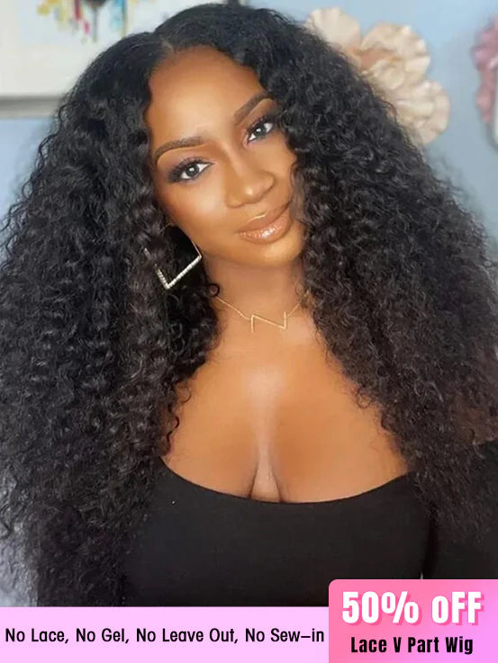 Glueless V Part Wig Kinky Curly Wigs For Beginners