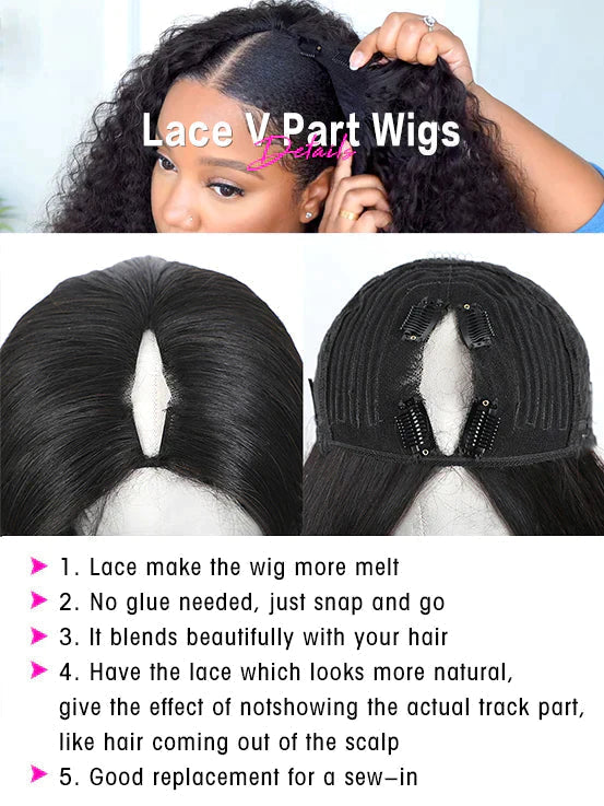 Glueless V Part Wig Kinky Curly Wigs For Beginners