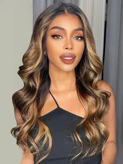 Pre Cut 6x4 Highlight Brown Body Wave HD Glueless Lace Closure Wigs