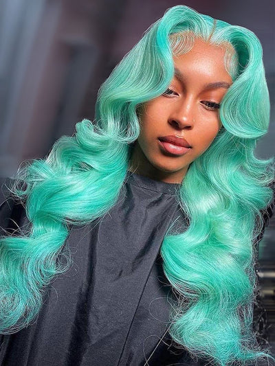 Lake Brilliant Blue Hot Color Body Wave Hair 13x4 Lace Front Wigs