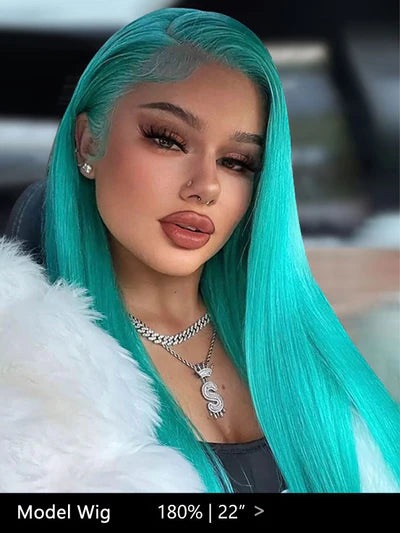 Lake Brilliant Blue Straight Transparent Lace Front Brazilian Human Hair Wigs