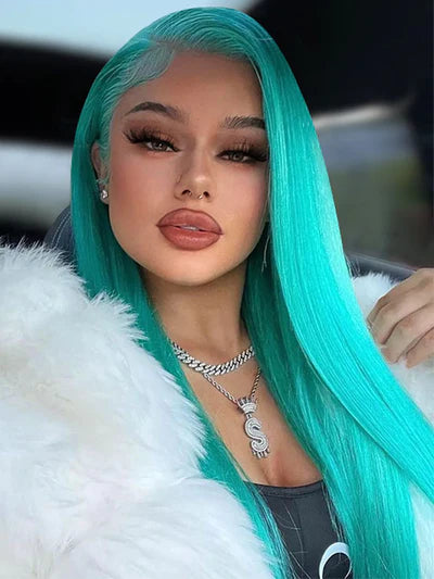 Lake Brilliant Blue Straight Transparent Lace Front Brazilian Human Hair Wigs