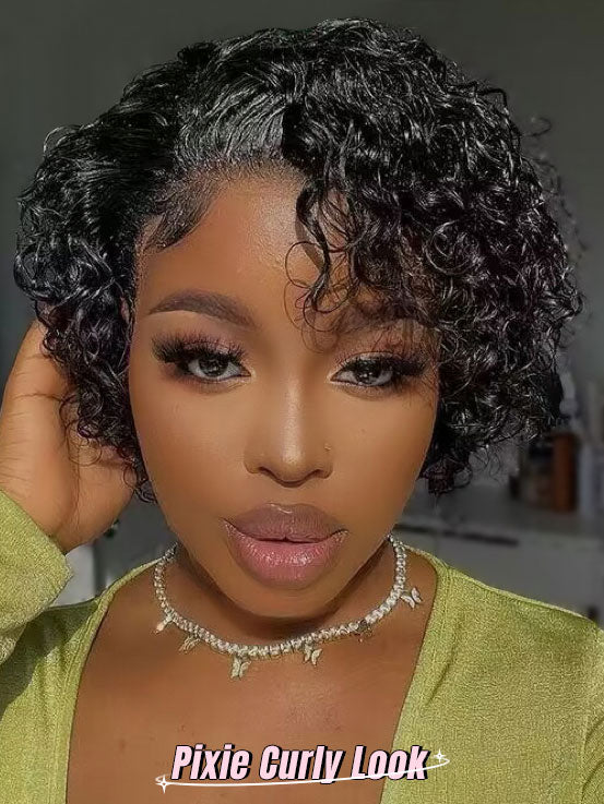 Short Curly Pixie Cut Bob 13x4 Lace Front Wigs Brazilian Curly Human Hair