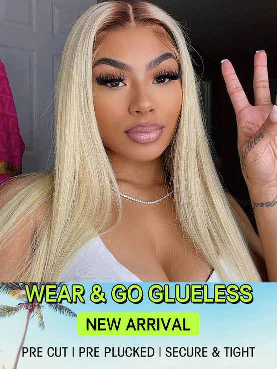 Wear & Go Pre plucked Silky Straight 4/613 Ombre Blonde Virgin Hair Glueless Lace Wigs