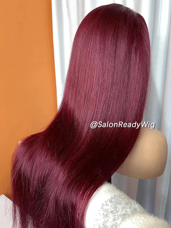 Pre Plucked Wear Go Burgundy #99J Color Glueless Straight 6x4 Lace Wig