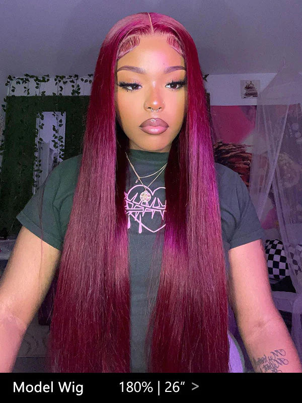 Pre Plucked Wear Go Burgundy #99J Color Glueless Straight 6x4 Lace Wig