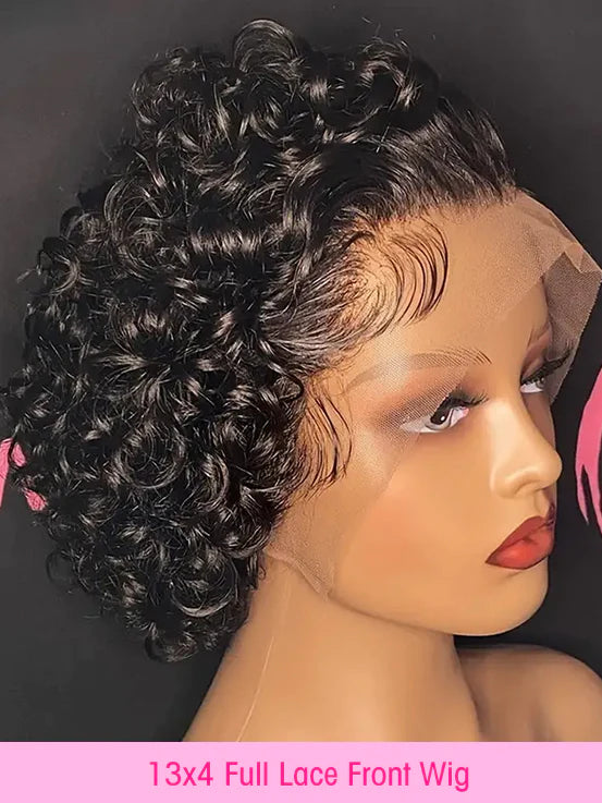 Short Curly Pixie Cut Bob 13x4 Lace Front Wigs Brazilian Curly Human Hair